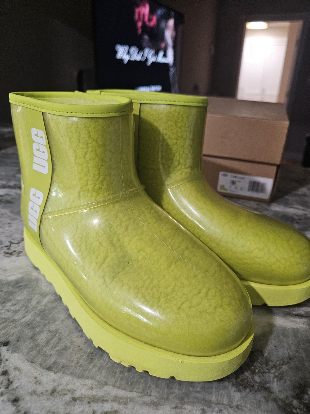 UGG Kids Neon Yellow Waterproof Cozy Rain Boot